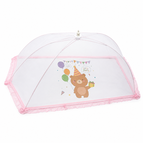 Stainless Steel - Foldable Umbrella Mosquito Net - Pink - Bear