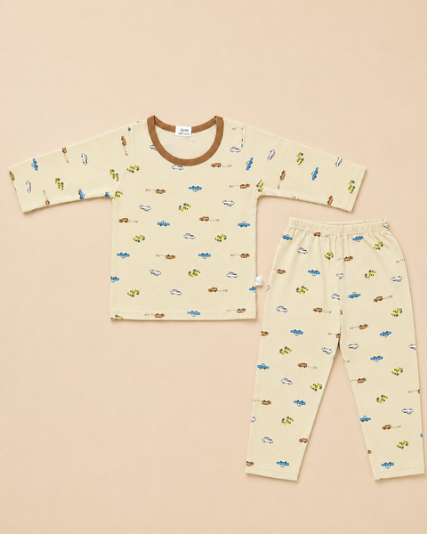Night Suit - Cotton Interlock - Green - Cars