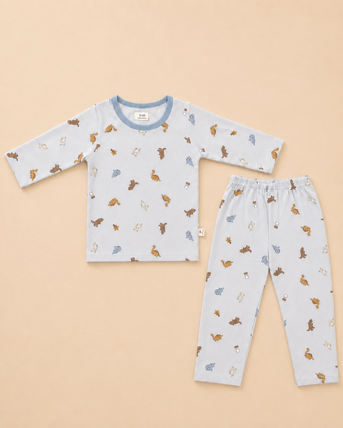 Night Suit - Cotton Interlock - Blue - Dinosaur