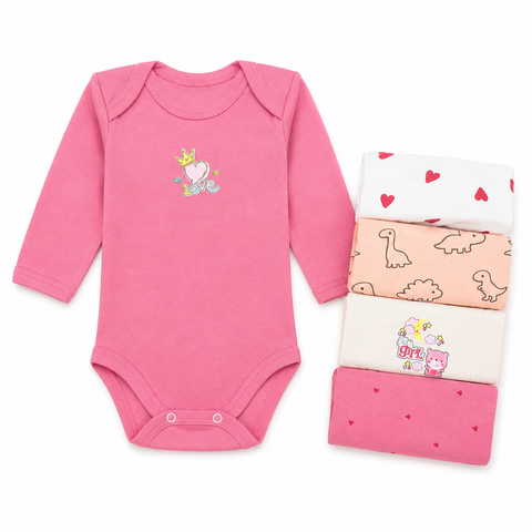 Little One - Pack of 5 Long Sleeve Bodysuits - Crown