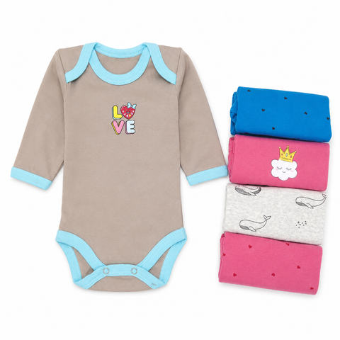 Little One - Pack of 5 Long Sleeve Bodysuits - Love