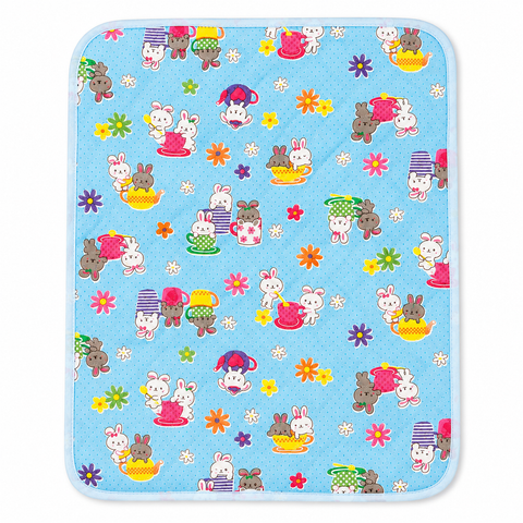 Diaper Changing Sheet - Large - Blue - Bunny Tea Time