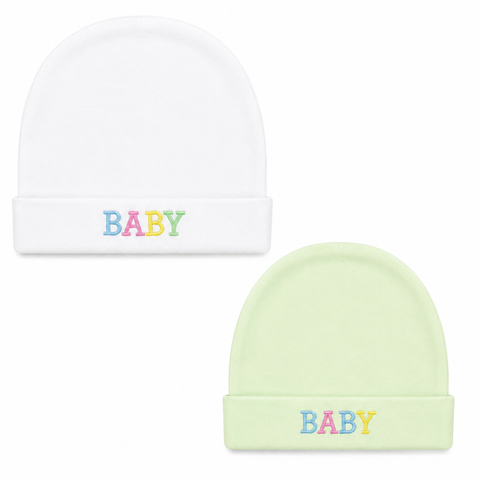 Newborn Cotton Caps - Pack of 2 - White & Green- Baby